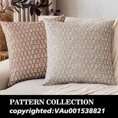 Foindtower Set of 2 Decorative Vintage Floral Print Throw Pillow Covers Neutral Farmhouse Cushion Covers Boho Home Decor for Sofa Couch Chair Bedroom Living Room Outdoor,22×22 Inch,Light Orange Brown