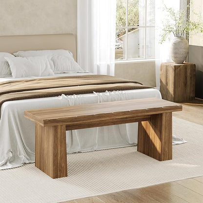 LITTLE TREE 47-Inch Wooden Entryway Bench, Farmhouse Dining Bench with Sturdy Frame for Dining Room, Bedroom, Living Room Hallway Kitchen, Easy Assembly (Walnut)