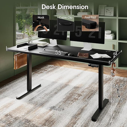 Monomi Electric Height Adjustable Standing Desk, 55x24 Inches, Ergonomic Home Office Sit/Stand Up Desk (Black Steel Frame/Black Top)