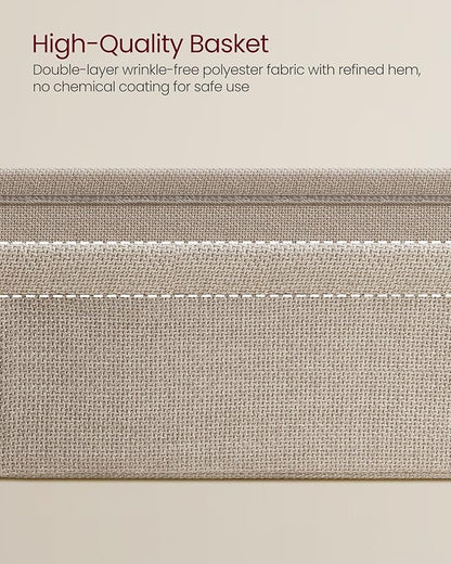 VASAGLE End Table, Small Bedside Table with Fabric Basket, Modern Nightstand, Rectangular Side Table, for Living Room, Bedroom, Matte White and Camel Brown ULET230W10