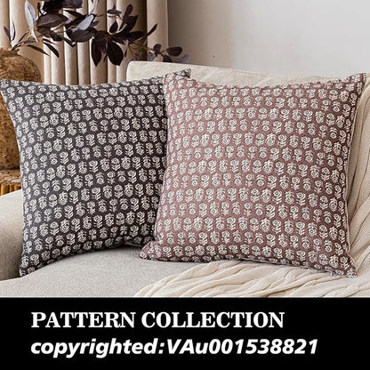 Foindtower Set of 2 Decorative Neutral Floral Print Throw Pillow Covers Vintage Accent Farmhouse Cushion Covers Boho Home Decor for Sofa Couch Chair Bedroom Living Room Outdoor,20×20 Inch,Wine Red