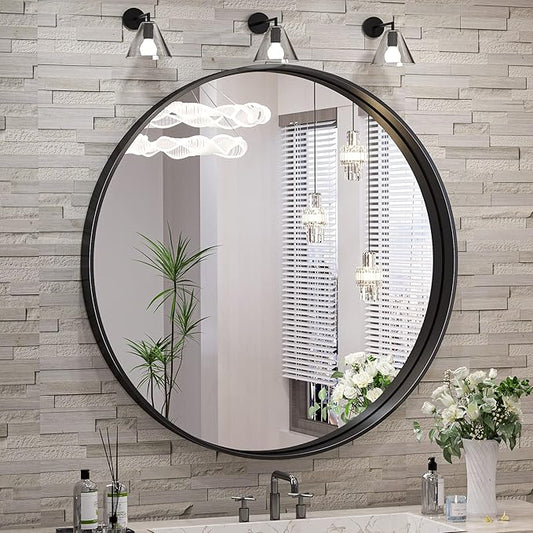TokeShimi Black Round Mirror 36 Inchs Wall Mounted Black Circle Bathroom Mirror with Non-Rusting Aluminum Alloy Brushed Matte Metal Frame for Modern Minimalist Farmhouse Home Decor