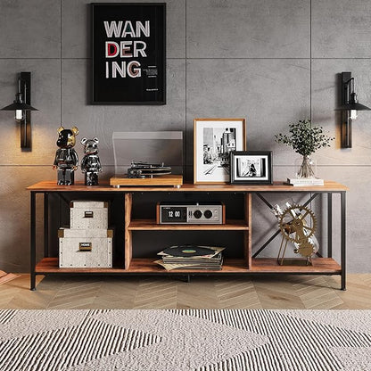 WLIVE TV Stand for 70 Inch TV, Entertainment Center with Storage, Industrial TV Console for Living Room and Bedroom, Rustic Brown