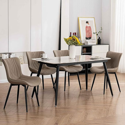 YOUTASTE Dining Chairs Set of 2 Upholstered Mid Century Modern Kitchen Dining Room Chairs Armless Faux Leather Accent Chairs Metal Vanity Lounge Chair with Back for Living Room Bedrooms,Khaki