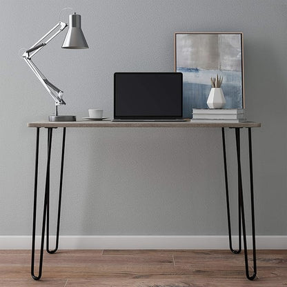 Desk with Hairpin Legs - Modern Industrial Style Home Decor - Woodgrain-Look and Steel Accent Home Office Furniture by Lavish Home (Gray)