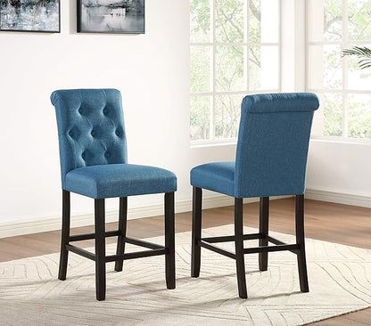 Roundhill Furniture Hendley Solid Wood Tufted Counter Height Stools, Set of 2, Blue