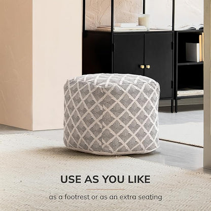 Anji Mountain 100% Handmade & Handcrafted Comfortable Home Décor Pouf Ottoman Footrest for Living Room, Bedroom, Nursery, Kidsroom, Patio Furniture - (20" x 20" x 20"- Black,Ivory)