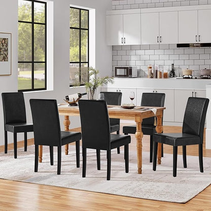 Yaheetech Dining Chairs Set of 6 Faux Leather Modern Dining Room Chairs with Rubberwood Legs and Padded Seat for Kitchen/Living Room/Restaurant, Black