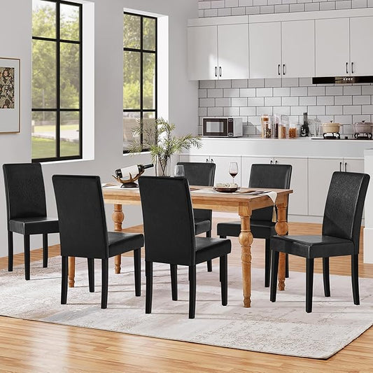 Yaheetech Dining Chairs Set of 6 Faux Leather Modern Dining Room Chairs with Rubberwood Legs and Padded Seat for Kitchen/Living Room/Restaurant, Black