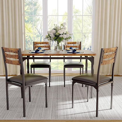 GarveeHome 5 Piece Dining Table Set, Industrial Style Dining Table and Chairs Set for 4, Kitchen Table Set for Dining Room Kitchen Apartment, Brown