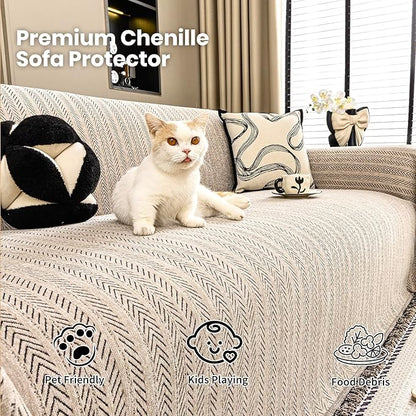 Nobildonna Sofa Cover Washable Soft Thicken Chenille Couch Cover with Tassel,Waterproof Sofa Slipcover for 2-3 Cushion Couch,Sectional Sofa,L-Shaped Furniture Protector Pet-Friendly,Brown 71"x118"