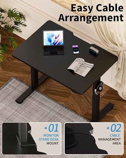 Okin Small Electric Standing Desk, 36" x 24" Whole Piece Height Adjustable Desk, Black Sit to Stand Desks Computer Workstation for Home Office