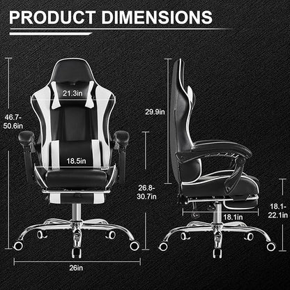 VECELO Ergonomic Gaming Chair with Footrest, Comfy Recliner Computer Chair, Swivel Seat, Height Adjustable, High Back PU Leather, Lumbar Support, Headrest for Adults, Black