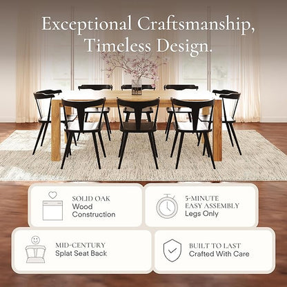 POLY & BARK Mid Century Modern Enzo Black Dining Chair – Solid Oak Wood Splat Back Chair, 18" Seat Height, 32" Tall – Stylish MCM Kitchen & Dining Room Chair - Set of 2