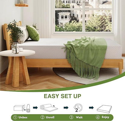 Twin XL Memory Foam Mattress, 8 Inch Bed Mattress in a Box with Cooling Green Tea Gel, Relieve Pressure with Medium Support, CertiPUR-US Certified, 80''L x 38''W, White