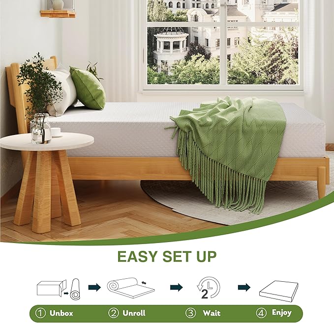 12 Inch Queen Mattress, Memory Foam Mattress in a Box with Cooling Green Tea Gel, Relieve Pressure with Medium Support, CertiPUR-US Certified, 80''L x 60''W, White
