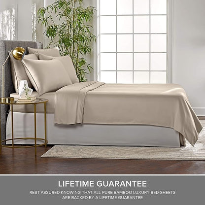 Split King Sheets by Pure Bamboo, Genuine 100% Organic Viscose Derived from Bamboo Bed Sheet Set, Soft & Cooling, Double Stitching *Not for Split Top (Split King, Sand)
