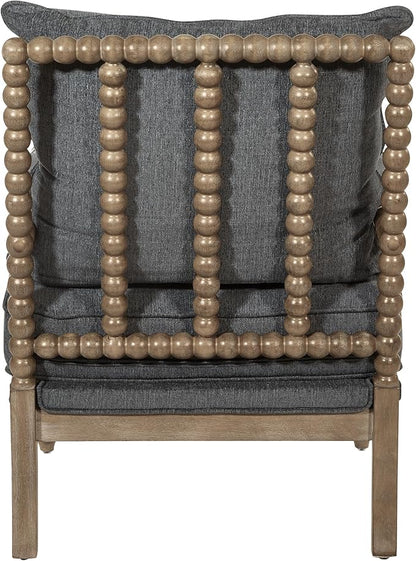 OSP Home Furnishings Fletcher Spindle Accent Chair with Rustic Brown Finish, Charcoal Upholstery