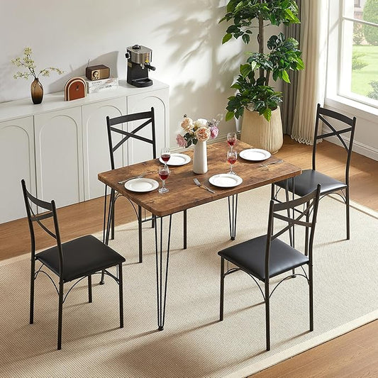 VECELO Kitchen Dining Room Table Set with 4 Chairs for Small Space, Apartment,Metal Steel Frame