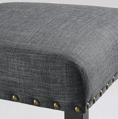 Roundhill Furniture PC164TA Biony Fabric Bar Stools with Nailhead Trim (Set of 2), Gray
