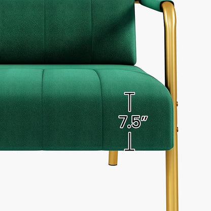 Yaheetech 56.5" W Modern Sofa Small Sofa Luxurious Velvet Fabric Couch with Gold-Tone Metal Arms and Legs for Living Room, Home Office, Studio Green