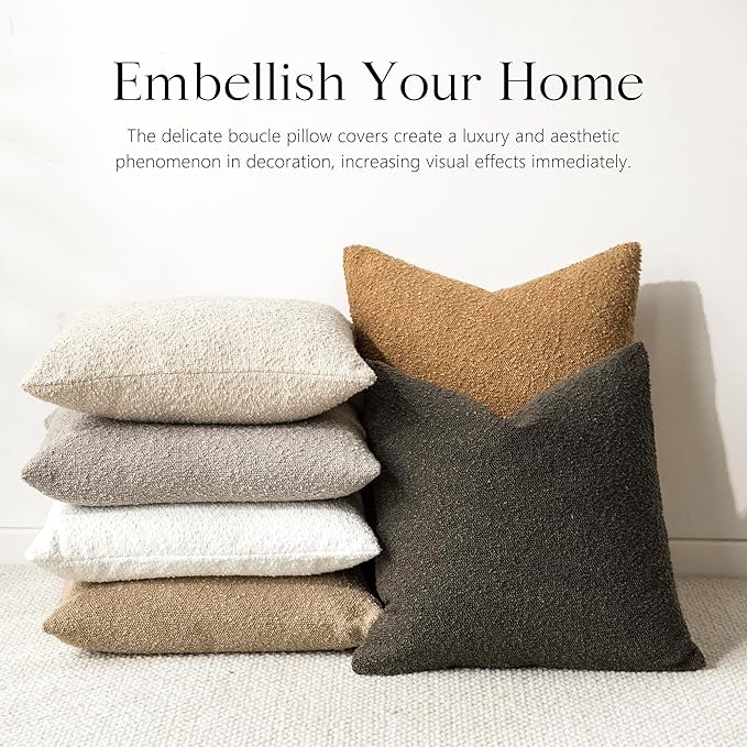 Foindtower Pack of 2 Textured Boucle Throw Pillow Covers Accent Solid Decorative Pillow Cases Cozy Woven Couch Cushion Case for Sofa Bedroom Living Room Home Decor, 18 x 18 Inch,Dark Brown