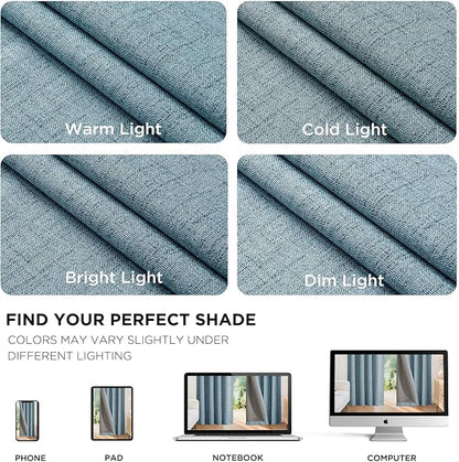 Joydeco 100% Blackout Curtains for Bedroom - Natural Linen Curtains 90" L Long, Thermal Insulated 2 Panels Sky Blue Light Blocking Drapes, Rod Pocket & Back Tabs, Darkening Privacy for Living Room