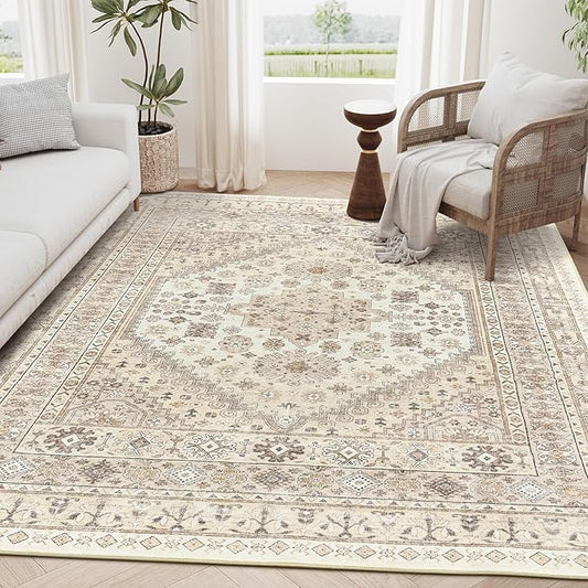 zesthome 5x7 Area Rugs - Ultra-Thin Washble Rug, Stain Resistant Anti Slip Backing Rugs for Living Room,Bedroom, Vintage Home Decor Area Rug