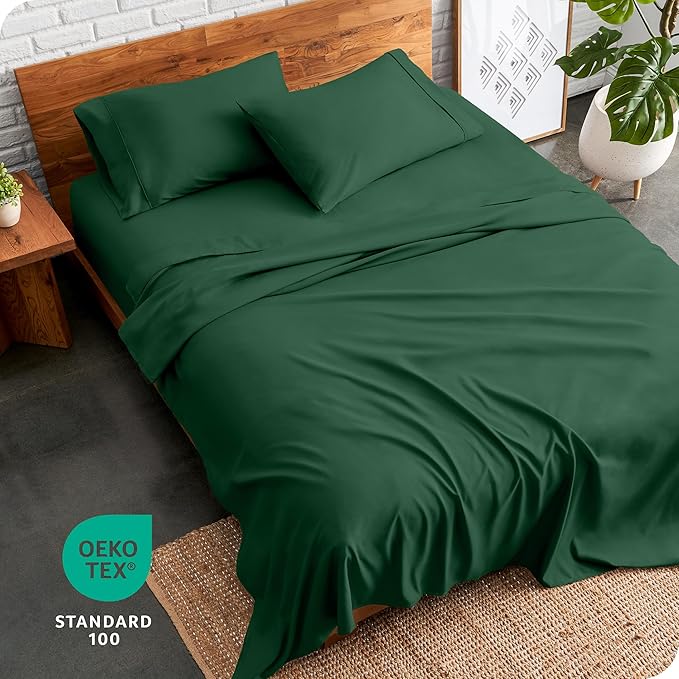 Bare Home Split California King Sheet Set - 1800 Ultra-Soft Microfiber Bed Sheets - Double Brushed - Deep Pockets - Easy Fit - 5 Piece Set - Bed Sheets (Split Cal King, Forest Green)