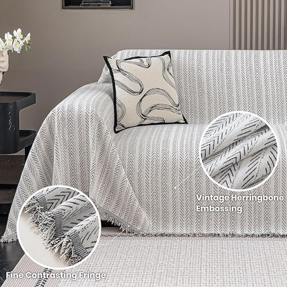 Nobildonna Sofa Cover Washable Soft Thicken Chenille Couch Cover with Tassel,Waterproof Sofa Slipcover for 2-3 Cushion Couch,Sectional Sofa,L-Shaped Furniture Protector Pet-Friendly,Beige 91"x118"