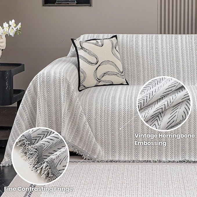 Nobildonna Sofa Cover Washable Soft Thicken Chenille Couch Cover with Tassel,Waterproof Sofa Slipcover for 3-4 Cushion Couch,Sectional Sofa,L-Shaped Furniture Protector Pet-Friendly,Beige 91"x134"