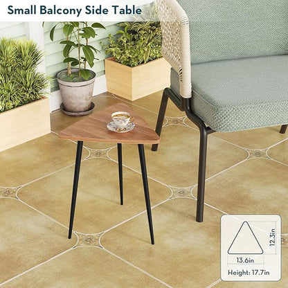 SAYGOER Small Triangle Side Table, Mid Century Modern Walnut End Table, Unique Night Stand Bedside Table Retro Accent Sofa Table for Living Room Bedroom,Medal Black Frame 13.5" W x 12.3" D x 17.7" H