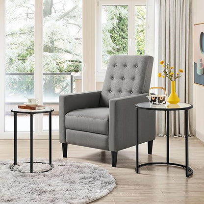 Yaheetech Round Nesting End Table Set of 2,Stacking Side Tables,Coffee Tables Set w/Metal Frame & Glass Top & Protective Foot Pads for Small Space, Living Room, Office- Black