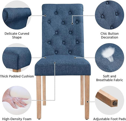 Yaheetech Dining Chairs Set of 4 Fabric Upholstered Dining Room Chairs with Button Tufted High Back and Solid Wood Legs for Kitchen/Living Room/Restaurant, Modern Style, Blue