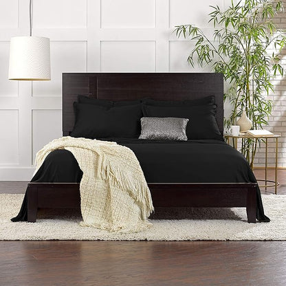 Full Sheets by Pure Bamboo, Genuine 100% Organic Viscose Derived from Bamboo Bed Sheet Set, Luxuriously Soft & Cooling, Double Stitching, Lifetime Quality Promise (Full, Black)