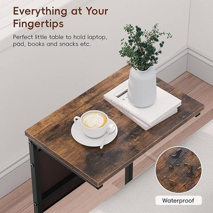Vagusicc C Shaped End Table Set of 2, Tall Side Table for Sofa, Small Couch Side Table with Storage Bag, TV Tray Table for Small Spaces, Sturdy Slide Under Sofa Table with Metal Frame for Living Room
