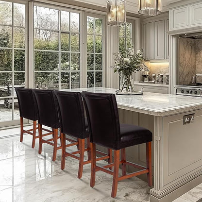 Homepop Home Decor | Classic Counter Height Bar Stools | Faux Leather 24 Inch Bar Stools | Decorative Home Furniture (Brown Faux)