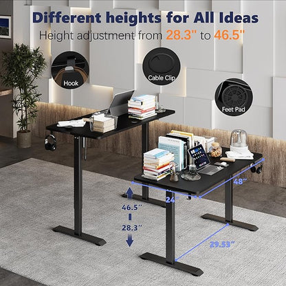 Monomi Electric Height Adjustable Standing Desk, 48x24 Inches, Ergonomic Home Office Sit/Stand Up Desk (Black Steel Frame/Black Top)