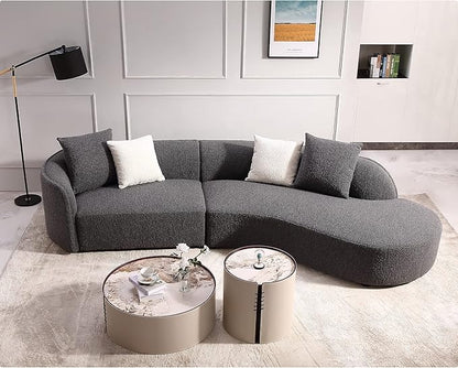 Acanva Luxury Modern Style Living Room Upholstery Curved Sofa with Chaise 2-Piece Set, Right Hand Facing Sectional, Pearl Boucle Couch, Dark Grey