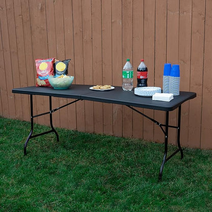Everyday Home Folding Table - Lightweight Portable Folding Desk - 6-Foot-Long Plastic Table for Camping, Playing Cards, Parties, and Dining (Black)