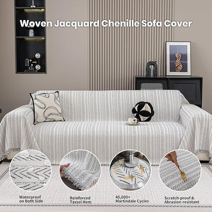 Nobildonna Sofa Cover Washable Soft Thicken Chenille Couch Cover with Tassel,Waterproof Sofa Slipcovers for 2 Cushion Couch,Loveseat,Futon Couch Furniture Protector Pet-Friendly,Beige 71"x102"