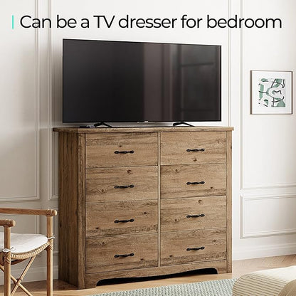 LINSY HOME 8-Drawer Dresser - Modern Bedroom Chest with Wide Drawers, Wood Storage Organizer for Bedroom or Living Room, Brown