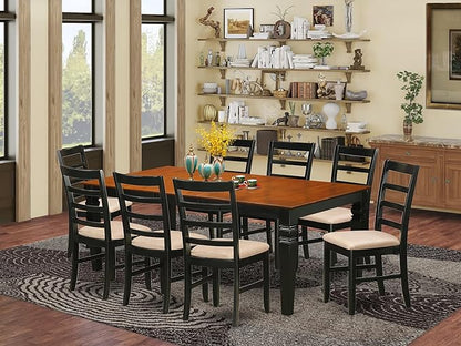 East West Furniture LGPF9-BCH-C 9 Piece Dining Table Set Includes a Rectangle Dining Room Table with Butterfly Leaf and 8 Linen Fabric Upholstered Chairs, 42x84 Inch, Black & Cherry