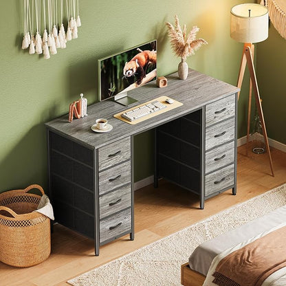 Huuger 47 Inch Computer Desk with 8 Fabric Drawers, Office Desk Work Desk for Home Office, Study, Gaming Desk with Drawers, Large Storage, Grey