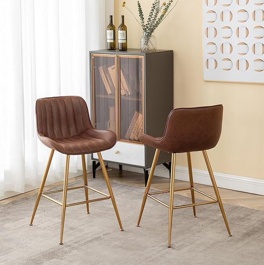 Sidanli Brown Velvet Bar Stools-Set of 2, 24 Inch Bar Stools for Kitchen Counter