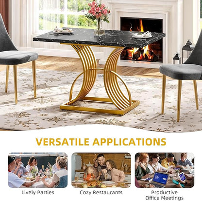 DWVO Modern Dining Table for 4 People 47 Inch Rectangular Kitchen Table with Faux Marble Tabletop and Gold Geometric Legs Small Dinner Table Kitchen & Dining Room Furniture Black & Gold