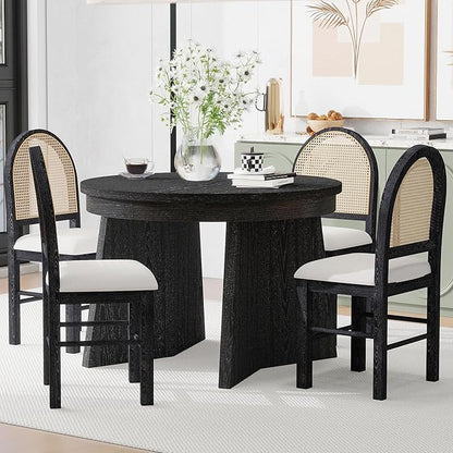 Ball & Cast Retro 5 Pieces Dining Table Set with 4 Upholstered Chairs,Kitchen Table and Chairs for 4 W/ 58" Round Extendable Kitchen Desk,for Small Space,Apartment,Dining Room,Espresso