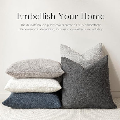 Foindtower Set of 2, Decorative Textured Boucle Throw Pillow Covers Accent Solid Pillow Cases Neutral Soft Cozy Couch Cushion Case for Chair Sofa Bedroom Living Room Home Decor 24 x 24 Inch Dark Grey