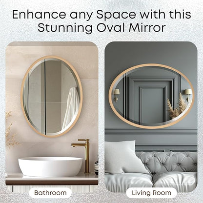 OVALCREST - Oval Wooden Beveled Wall Mirror for Home Decor, Bathroom, Vanity, Bedroom, Living Room, Hallway - London Style (Gold Paint) 21.1 x 25.1