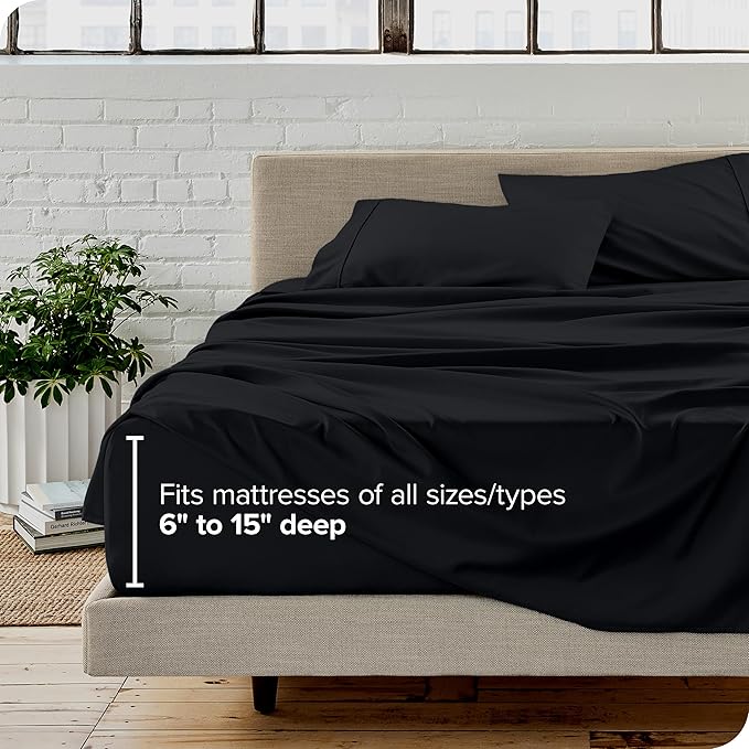 Bare Home Split King Sheet Set - 1800 Ultra-Soft Microfiber Bed Sheets - Double Brushed - Deep Pockets - Easy Fit - 5 Piece Set - Bed Sheets & Pillowcases (Split King, Black)